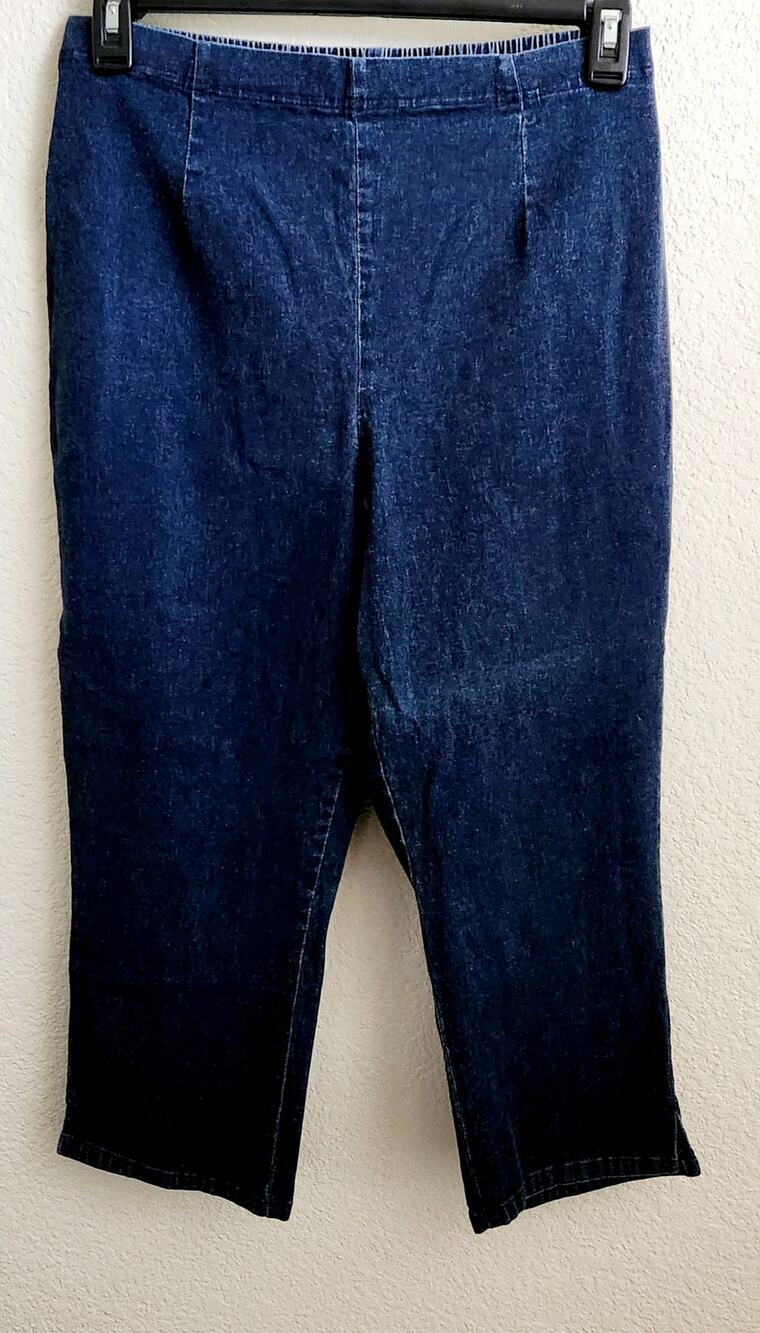 Faded Glory Blue Pull On Cropped Jeans XL Lightweight Soft Stretch Flat Front